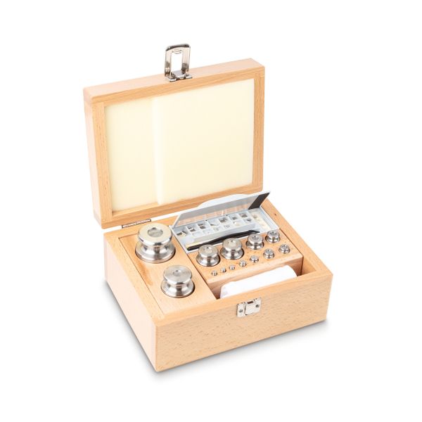 Kern Gewichtssatz, im Holz-Etui 1 mg - 1 kg, Kl. M1, Edelstahl, feingedreht