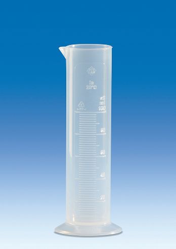 Vitlab Messzylinder, PP, 100 ml, erhabene graduierte, niedere Form, Kl. B, 12 St/Pkg