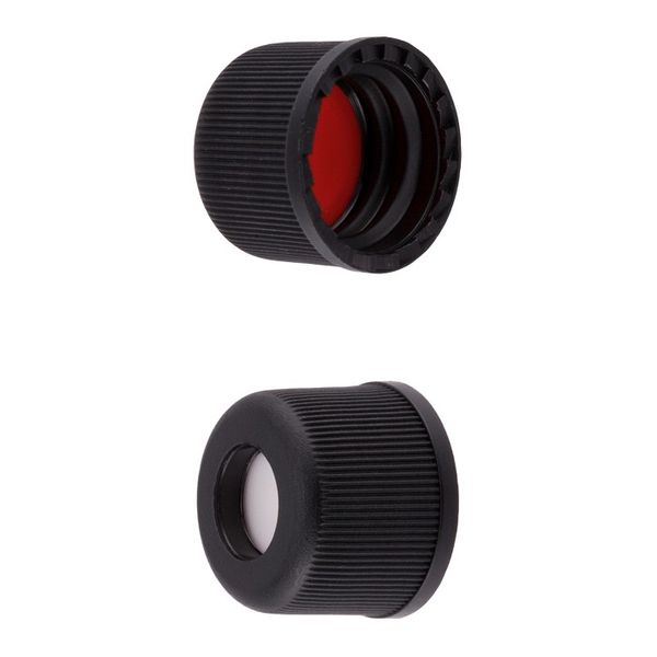 Microsolv Screw Cap black, knurled PP, 8 mm, with white Sil/red PTFE Septa, for 8-425mm thread, 12x32mm autosampler vials, 1000 pc/PAK