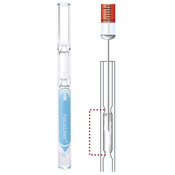 Trajan (SGE) Shimadzu Inlet Liner 2010/17A, auf Wolle, Focusliner, spitz, 3,4 mm ID, 95 mm L, 5 St/Pkg