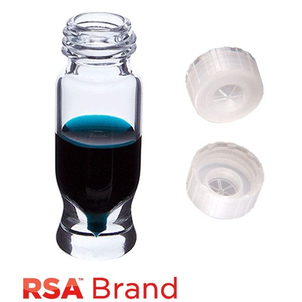 Microsolv Vial & Cap Kit Incl.100 1.2ml, MRQ, Screw Top, Clear RSA Autosampler Vials & 100 natural color Screw Caps, single injection, with thinned 
