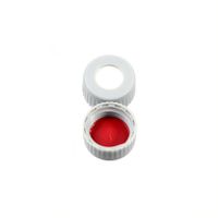 Product Image of SureSTART 9 mm, grey PP, Screw Cap, Level 3, + white Silicone/red PTFE Septum, Pre-slit, bonded, 1 mm, 100 pc/PAK