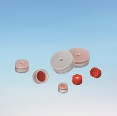 Altmann Analytik ND11 Combination Seal: PE-Cap, transparent, 13x7,5mm + centre hole, Nat. Rubber red-orange/TEF transparent, 10 x 100 pc