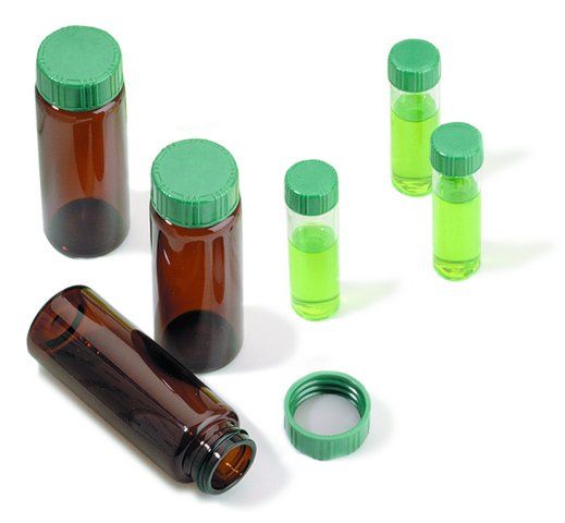 Supelco Vials, screw top with solid green Melamine cap with PTFE liner, preassembled, 100, 2 mL,
