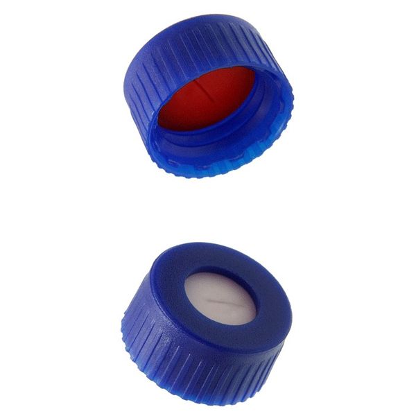 Microsolv Screw Cap blue, 9 mm, with white Sil/red PTFE Preslit Bonded Septa Ribbed, 100 pc/PAK