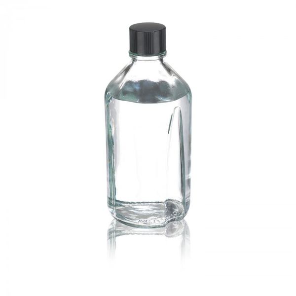 DWK Wheaton Medienflasche, 1000ml, klar, Boro, ungraduiert, schwarze PF-Kappe 38-430 ohne Loch mit 14B Gummi-Einlage, 12 St/Pkg
