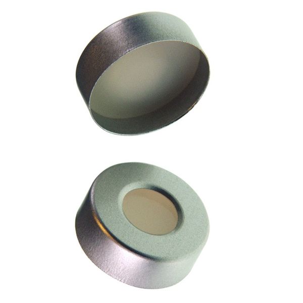 Microsolv Headspace Crimp Cap silver 20 mm, with Translucent Sil/Beige PTFE Septa, 10 mm Center Hole, 100 pc/PAK