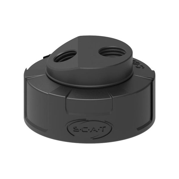 SCAT Safety Waste Cap, S60/61, PTFE elektrisch ableitfähig, 1x NPT 3/8" (w), 1x Anschluss für Abluftfilter (45° abgeschrägt)