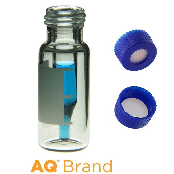 Microsolv Vial & Cap Kit incl. 100 300μl, Fused Insert, Screw Top, Clear Deactivated Autosampler Vials with Write on Patch/fill lines & 100 Blue Screw