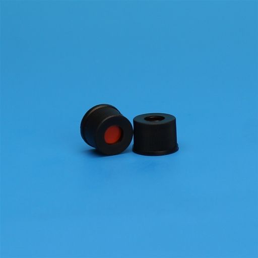 JG Finneran 8-425 mm Black Open Hole Polypropylene Closure, PTFE/Red Rubber Septa, 0.040", 10 x 100 pc/PAK