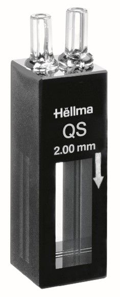 Hellma Flow-Through Cell, Type 170-QS, HP Quartz Glass, WL 200-2500 nm, Pathlength 2 mm, (HxW) 17.5x6.5 mm, Centerheight 8.5-15 mm, 240 μl, in/outlet 