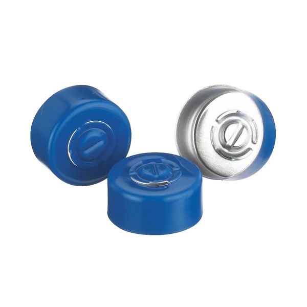 DWK Wheaton Aluminiumkappe, blau, mit Mittelabriss, ohne Einlage, 13 mm AD, 1000 St/Pkg