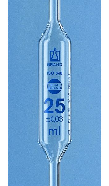 Brand GmbH & Co. KG Vollpipetten, BLAUBRAND, Klasse AS, 2 ml, 2 Marken, AR-GLAS, blaue Graduierung, DE-M, 12 St/Pkg