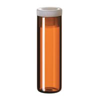 Product Image of 4ml Shell Vial, 44,6x14,65mm, amber glass, 15mm PE Plug, transparent, 10 x 100 pc
