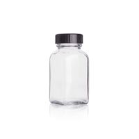 Product Image of 60 ml tablet bottle, clear, AR glass, angular, black PF cap with PE cone seal, 144 pc/PAK