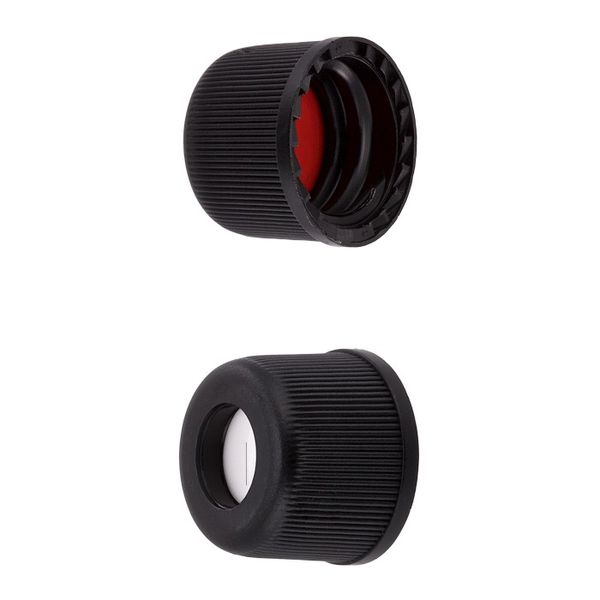 Microsolv Screw Cap black, knurled PP, white Sil/red PTFE Pre-slit Septa, for 8-425mm thread, 12x32mm autosampler vials, 1000 pc/PAK
