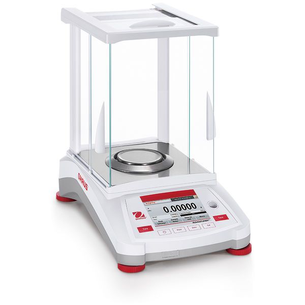 Ohaus Präzisionswaage Adventurer, AX125DM, Ablesbarkeit (d) 0,00001 g/0,0001 g, Wägebereich 82g/120 g, Schalengröße 80 mm, farbiger Touchscreen, 