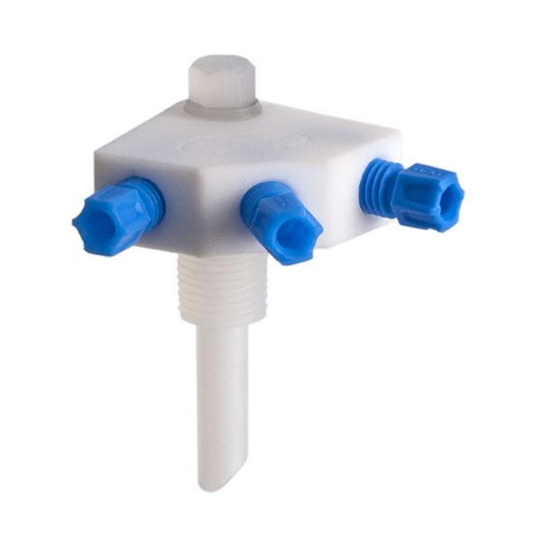 SCAT 3-in-1 Verteiler, abgewinkelt, für 3 Kapillare 2,3/3,2 mm A-Ø, PTFE/PFA/PP