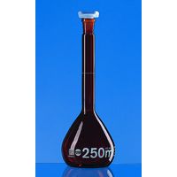Product Image of Messkolben, BLAUBRAND®, Klasse A, DE-M, braun, 50 ml, NS 12/21, Boro 3.3, mit PP-Stopfen, ISO-Chargenzertifikat, 2 St/Pkg
