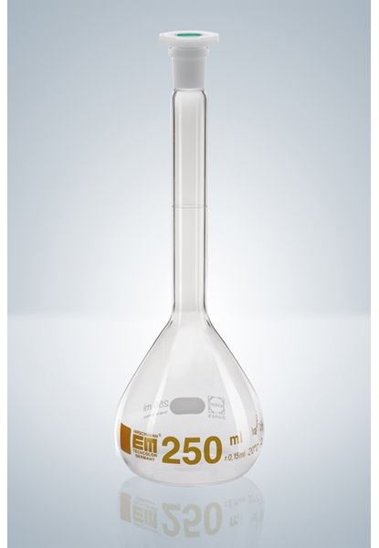 Hirschmann Messkolben Duran, 1000 ml, NS 24/29, PP-Stopfen, Kl. A, KB, braun graduiert