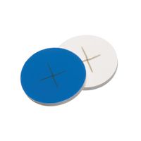 Product Image of Septa, 22 mm diameter, silicone white/PTFE blue, 55° shore A, 1.5mm, cross slit, 10 x 100 pc