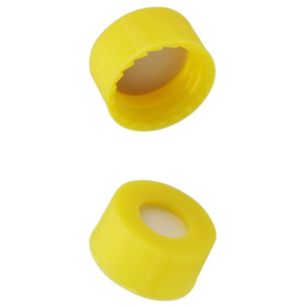 Microsolv Screw Cap yellow, 9 mm, with white Sil/natural PTFE Fitted Septa Ribbed, 1000 pc/PAK
