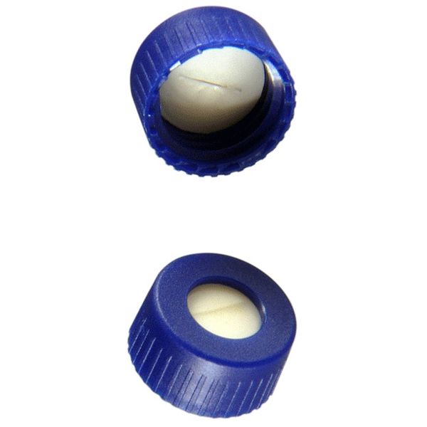 Microsolv Screw Cap blue, 9 mm, with beige Sil/white PTFE Preslit Fitted Septa, 100 pc/PAK