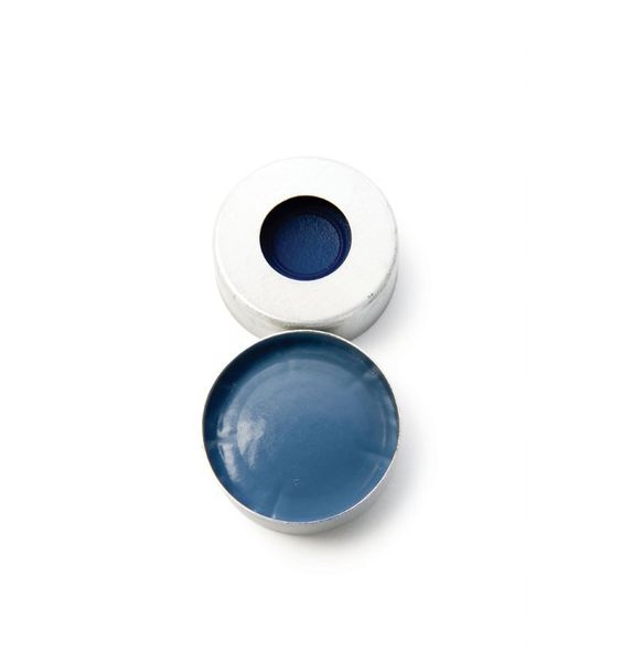Thermo Fisher Scientific Bördelkappe SureSTART Level 3, 20 mm, Aluminium silber & Septum Silikon blau/PTFE klar weich, 3 mm, 100 St/Pkg