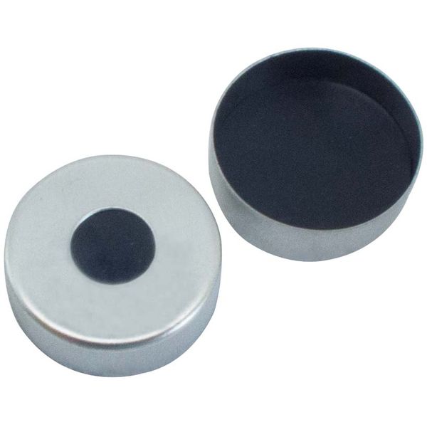 Altmann Analytik 20 mm Magnetische Bördelkappe, silber, 8 mm Loch, Viton schwarz, 70° shore A, 1 mm, 1000 St/Pkg