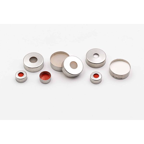 Altmann Analytik 20 mm Magnetic Crimp Cap, silver, with 6 mm hole, butyl Septa gray/PTFE gray, 50° shore A, 3 mm (punch disc), 10 x 100 pc/PAK
