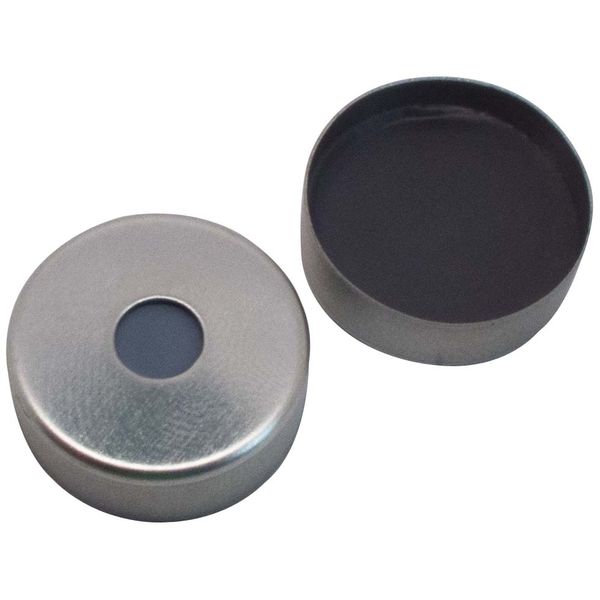 Altmann Analytik 20 mm Magnetic flare cap, silver painted, with 6 mm hole, molded Septum butyl/PTFE, grey, 50° shore A, 3 mm, 1000 pc/PAK