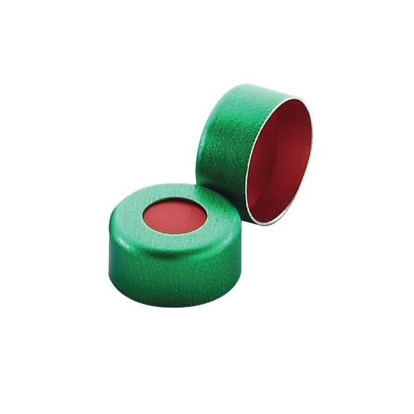 DWK Wheaton E-Z aluminum cap, 11 mm, green, with septum 0.002 PTFE/0.038 rubber red, 1000 pc/PAK