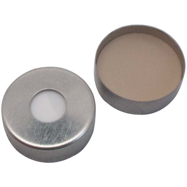 Altmann Analytik 20 mm Magnetische Bördelkappe, silber, 8 mm Loch, Silicon weiß/PTFE beige, 45° shore A, 3 mm, 1000 St/Pkg