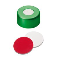 Product Image of ND11 Crimp Seals: Aluminum Cap green lacquered + centre hole, Silicone white/PTFE red UltraClean, 10 x 100 pc