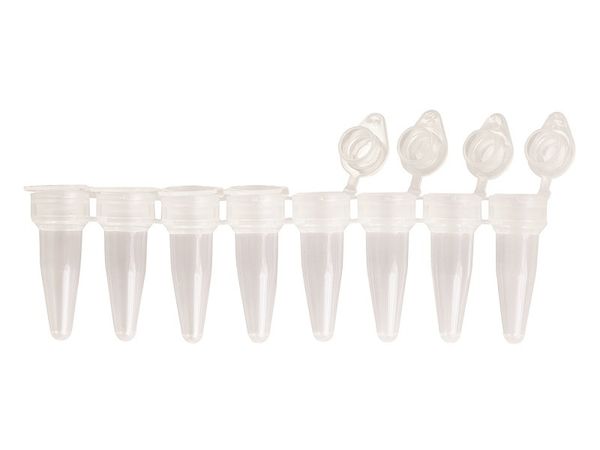 Ratiolab PCR-8-fach-Röhrchenstreifen, 8 x 0.2 ml, Deckel flach, einzeln anhängend, 126 St/Pkg