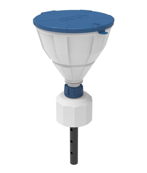SCAT Kugeltrichter ''ARNOLD'' mit Deckel, V2.0, B83, HDPE weiß, mit Lanze (220 mm), Spritzschutz und herausnehmbarem Sieb, Trichter-Durchmesser = 200 