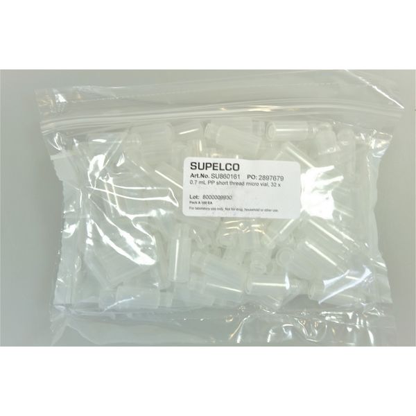 Supelco 0.7mL short thread micro vial, 32x11.6 mm, clear PP, 1000/PAK
