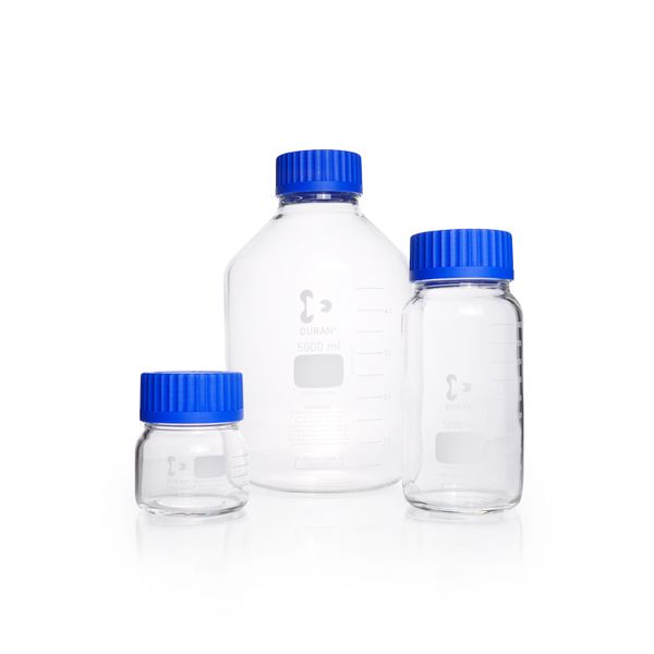 Duran Group DURAN GLS 80 Laboratory glass bottle, wide neck, clear glass, with screw cap and pouring ring (PP), 250 ml, 10 pc/PAK