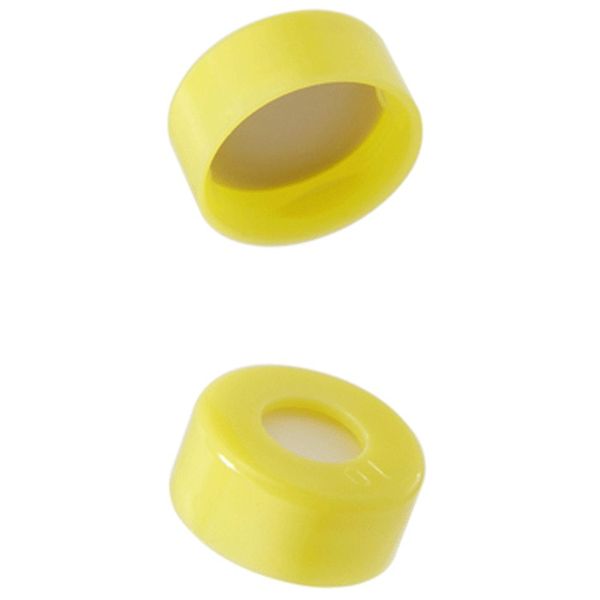 Microsolv Snap Cap yellow, smooth, PE, with 0.04" thick, white Sil/Natural PTFE Septa, for 11mm, 12x32mm Snap Top autosampler vials, 1000 pc/PAK