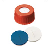 Product Image of ND9 PP Short Thread Cap, red, 1,0mm, Silicone white/PTFE blue, with slit, 1000/pac