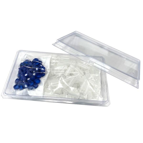 Thermo Fisher Scientific SureSTART GOLD-Grade 0,4 ml Vial, klares PP, kurzes Schraubgewinde 9 mm, konischer Einsatz, mit 9 mm Verschluss AVCS , blaues