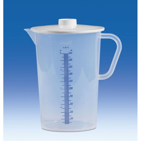 Vitlab Sammelgefäß, PP, mit Deckel, PC, erhabene blaue Skala, 2000 ml, 6 St/Pkg