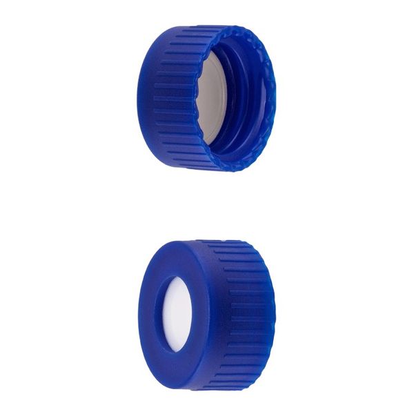 Microsolv Schraubkappe blau, 9 mm, mit hellbraunem Sil/blauem PTFE-gebundenem Septum, 1000 St/Pkg