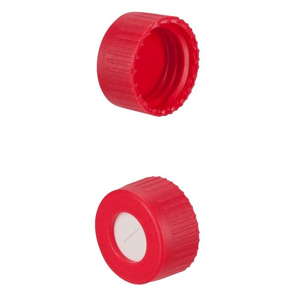 Microsolv Screw Cap red, 9 mm, with white Sil/red PTFE Preslit Bonded Septa Ribbed, 1000 pc/PAK