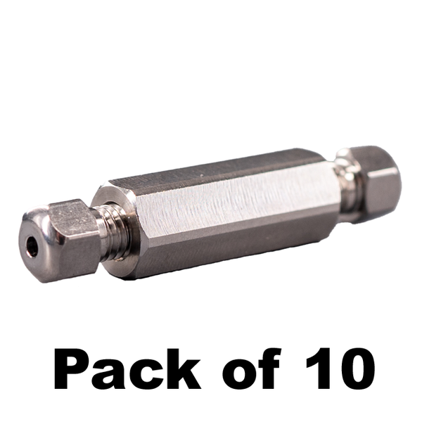 Microsolv Verbinder Set, Hochdruck, 0,25 mm / 0,010'' Bohrung mit 10-32 mm Gewinde, Edelstahl, gerade, für 1/16'' Schlauch, 10 St/Pkg