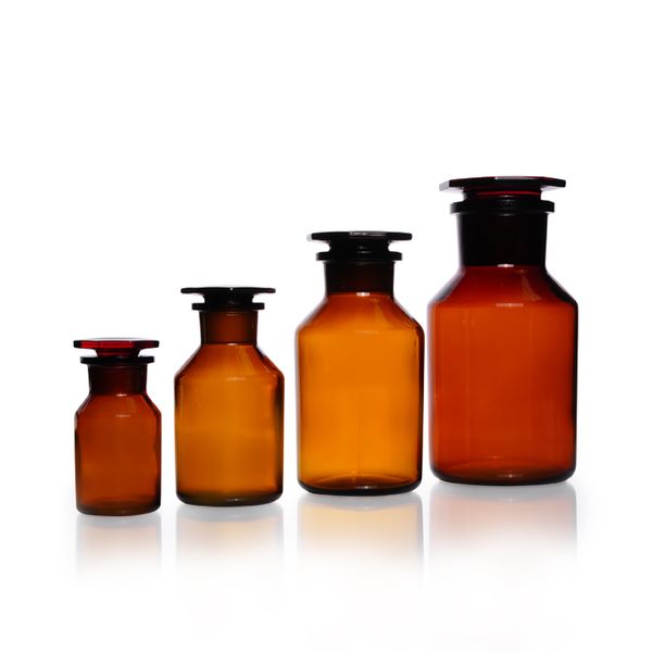 Duran Group Wide neck bottle, SLG (amber), NS 29/22, 100 ml, glass stopper, 10 pc/PAK
