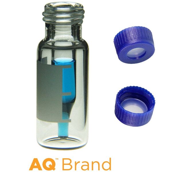 Microsolv Vial & Cap Kit incl. 100 300μl, Fused Insert, Screw Top, Clear Autosampler Vials with Write on Patch/fill lines & 100 Screw Blue Caps with 