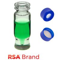 Product Image of Fläschchen & Kappen-Kit inkl. 1.2ml MRQ Schnappverschluss, klare RSA™ Autosampler Fläschchen und blaue Schnappkappen mit Sil/Tan PTFE Septa, 100 Stück pro Kit, RSA Brand Easy Purchase Pack
