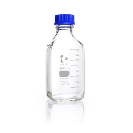 Duran Group DURAN GL 45 Laboratory glass bottle, square, clear, with screw cap and pouring ring (PP), 1000 ml, 10 pc/PAK