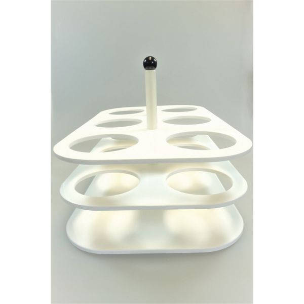 Dinkelberg Analytics Einsatzgestell für 6 Stück 500 ml Schott Duran Flaschen für E19 Wasserbad, Maße 385x240x220 mm ( LxBxH ), Material PP weiß